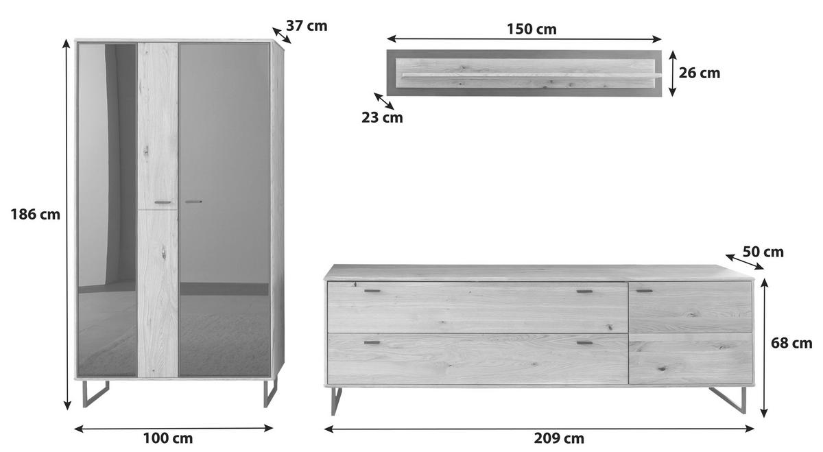 Wohnwand Arezzo Wildeiche/Anthrazit B: 319 cm - Wildeiche/Anthrazit, Design, Glas/Holz (319/186/50cm) - MID.YOU