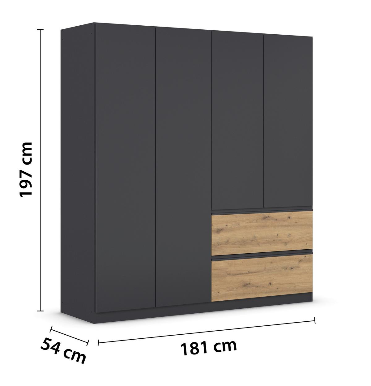Drehtürenschrank Costa Grau Eiche Artisan Dekor - Eiche Artisan/Grau, MODERN, Holzwerkstoff (181/197/54cm) - Rauch Möbel