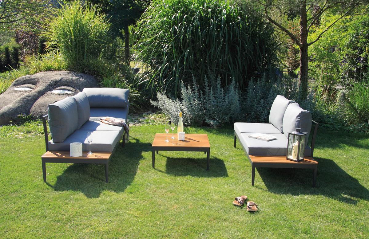 Loungegarnitur 4-Tlg. Paros Holz/Metall/Textil mit Kissen - Anthrazit/Silberfarben, Basics, Holz/Textil (243/68/243cm) - Acamp