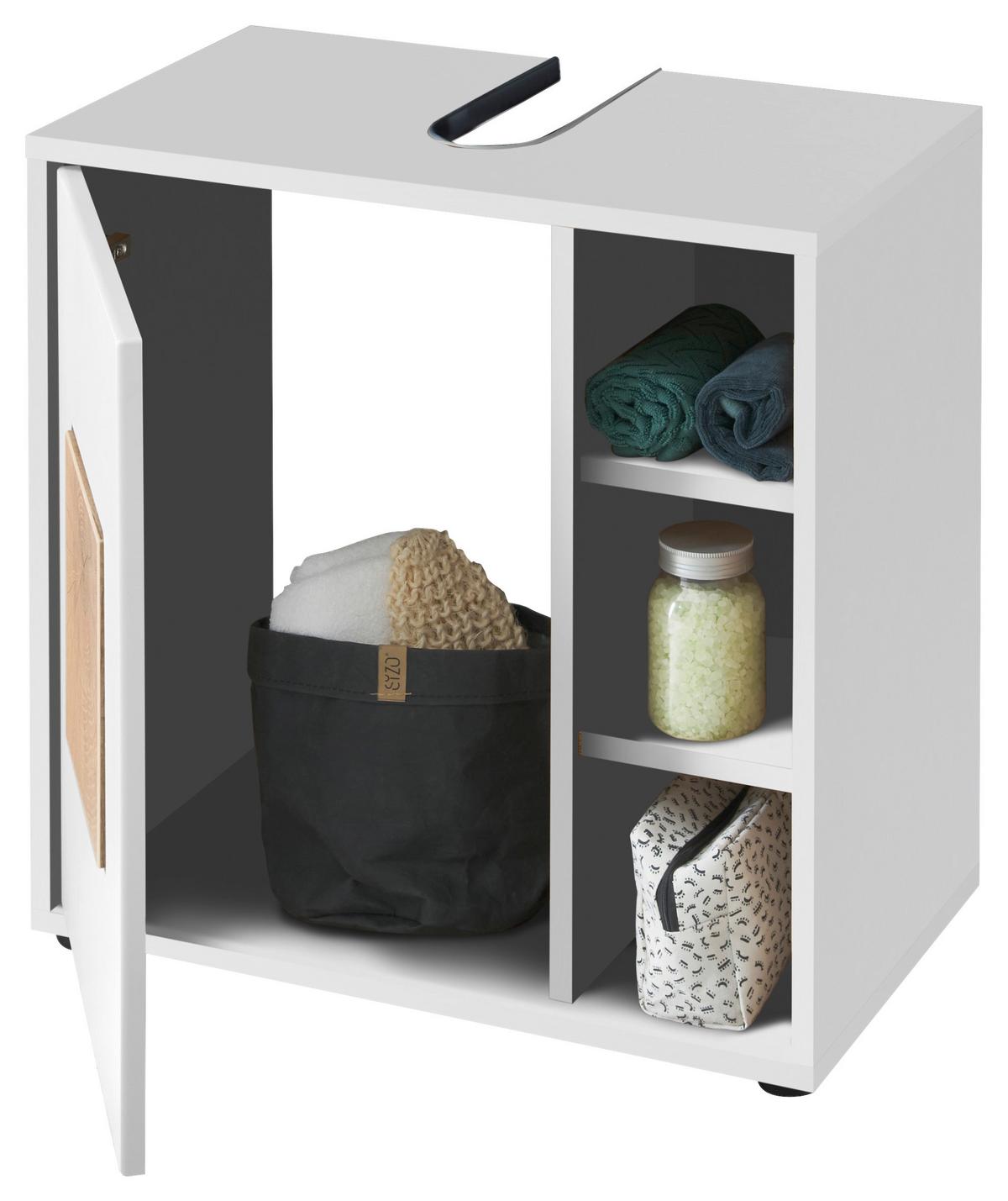 Waschbeckenunterschrank Greece Bxh: 60x60 Cm Weiß/eiche Dekor - Eichefarben/Schwarz, MODERN, Holzwerkstoff (60/60/35cm) - MID.YOU