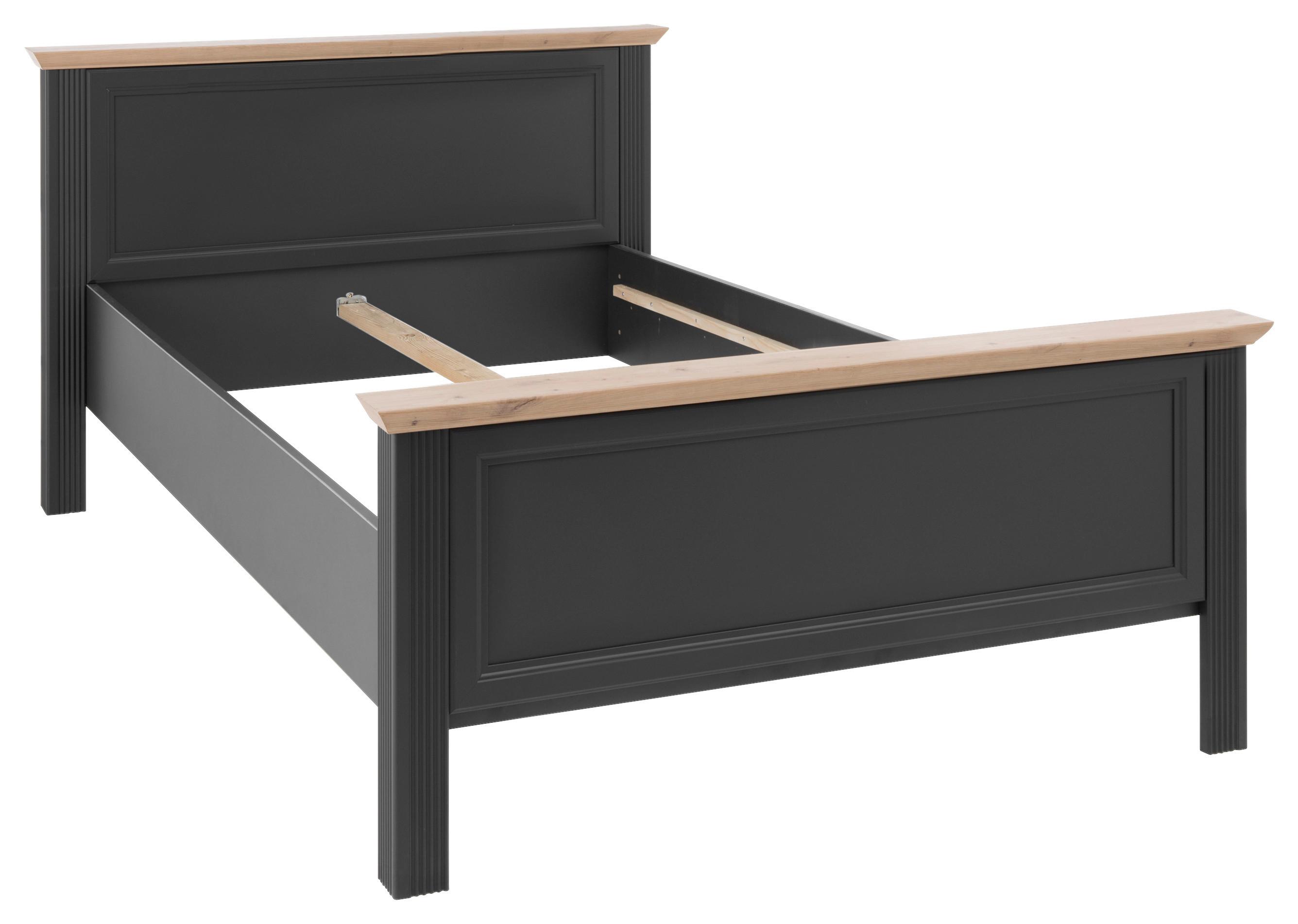 Bett Landhaus-Stil 140x200 Jasmin II Graphitfarben/Eiche - Graphitfarben/Schwarz, LIFESTYLE, Holzwerkstoff (140/200cm)