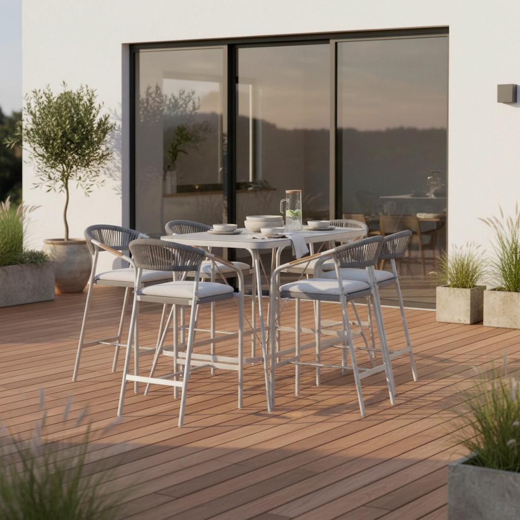 ZÁHRADNÁ BAROVÁ SÚPRAVA ALLONSO - prírodná farba/svetlosivá, Modern, kov/textil - Bessagi Garden