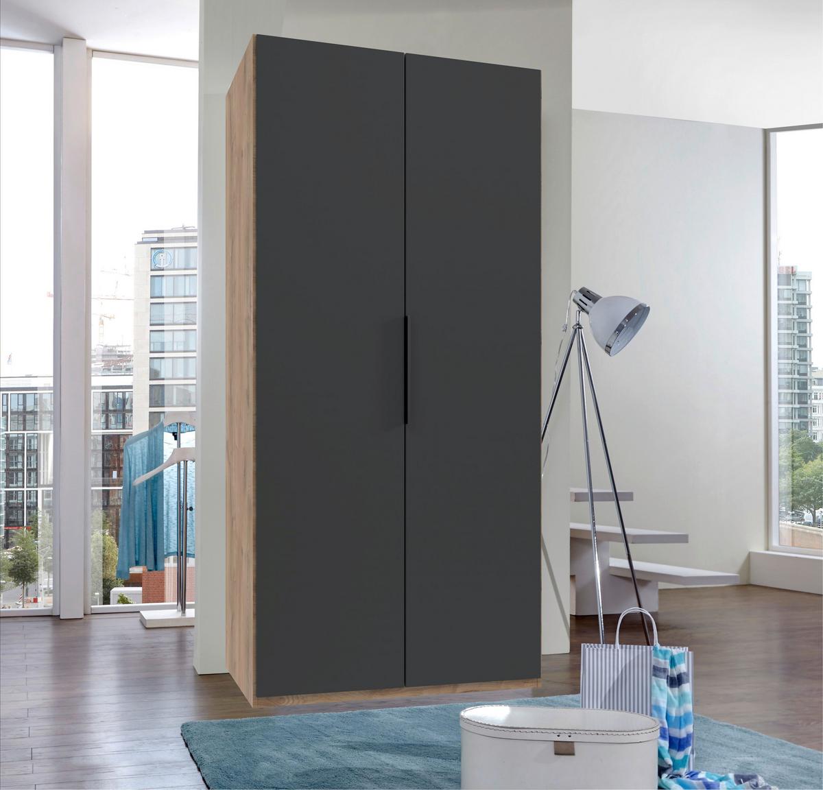 Drehtürenschrank Level 36 A Graphit/plankeneiche, B: 100cm - Plankeneiche/Graphitfarben, MODERN, Holzwerkstoff (100/216/58cm) - MID.YOU