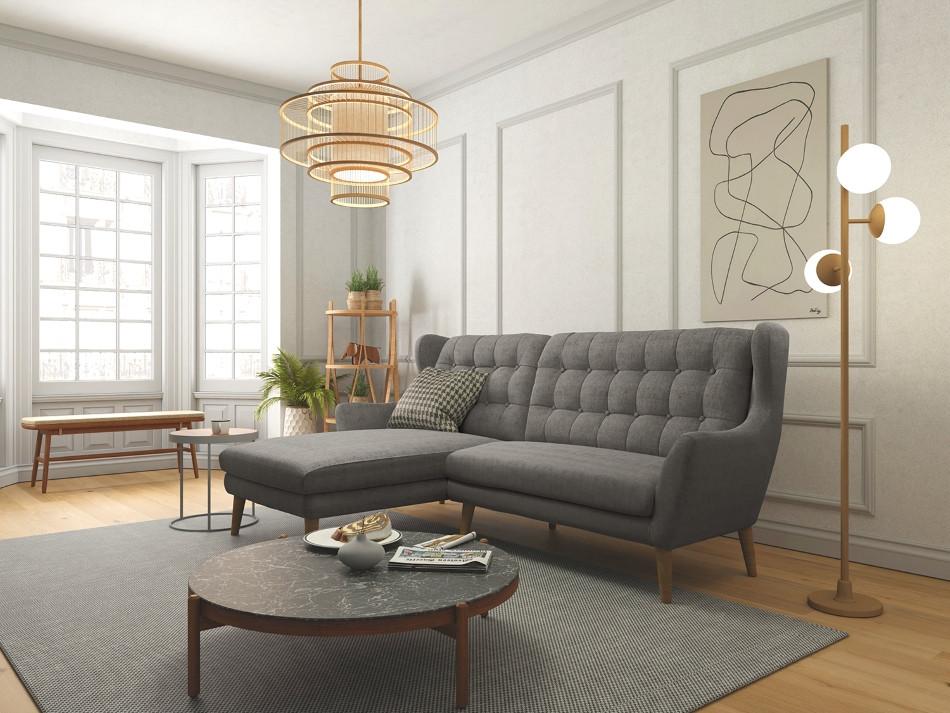 Ecksofa Henry Dunkelgrau S: 250x173 cm - Eichefarben/Dunkelgrau, KONVENTIONELL, Textil (250/173cm) - Trendmanufaktur