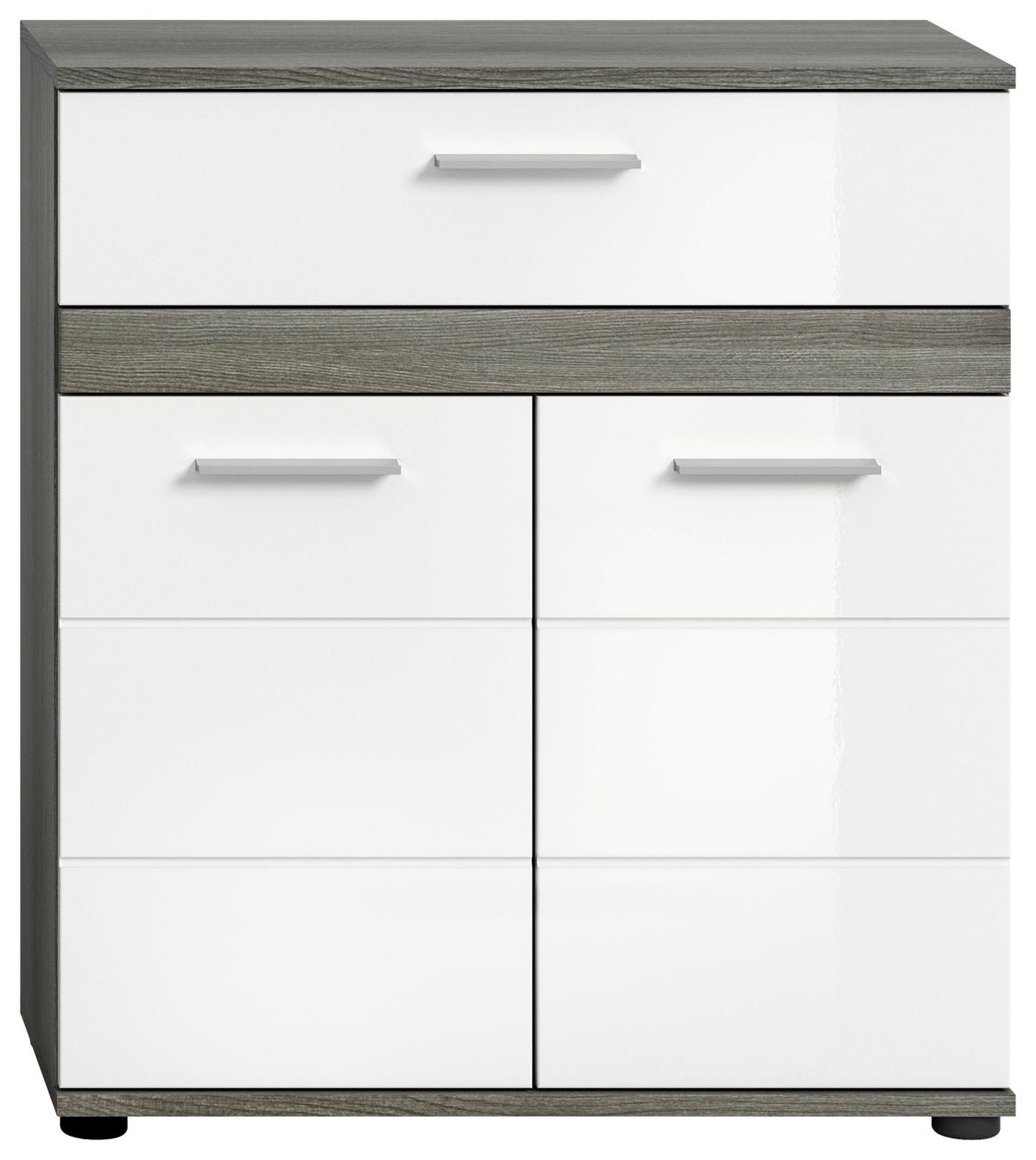Midischrank Blake Weiß/Rauchsilber B: 70 cm - Weiß Hochglanz/Schwarz, MODERN, Holzwerkstoff (70/79/31cm) - MID.YOU