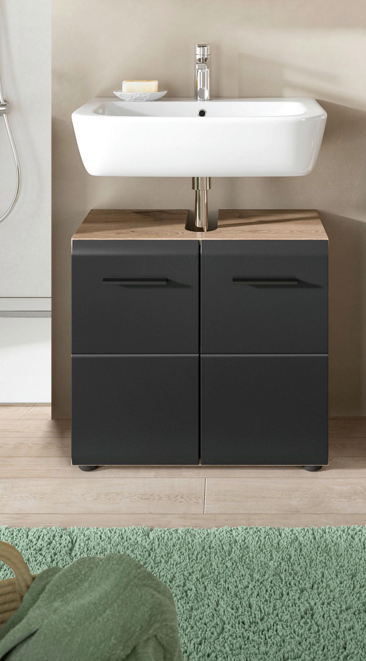 Waschbeckenunterschrank Ice Schwarz/Eiche Dekor B: 60cm - Eiche dunkel/Schwarz, Basics, Holzwerkstoff (60/54/30cm) - MID.YOU