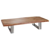 Couchtisch mit Holzplatte Asura, Akazie/Chromfarben - Chromfarben/Akaziefarben, Design, Holz/Metall (115/58/25cm) - MID.YOU
