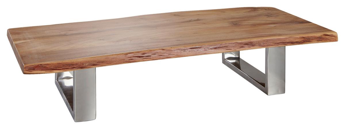 Couchtisch mit Holzplatte Asura, Akazie/Chromfarben - Chromfarben/Akaziefarben, Design, Holz/Metall (115/58/25cm) - MID.YOU