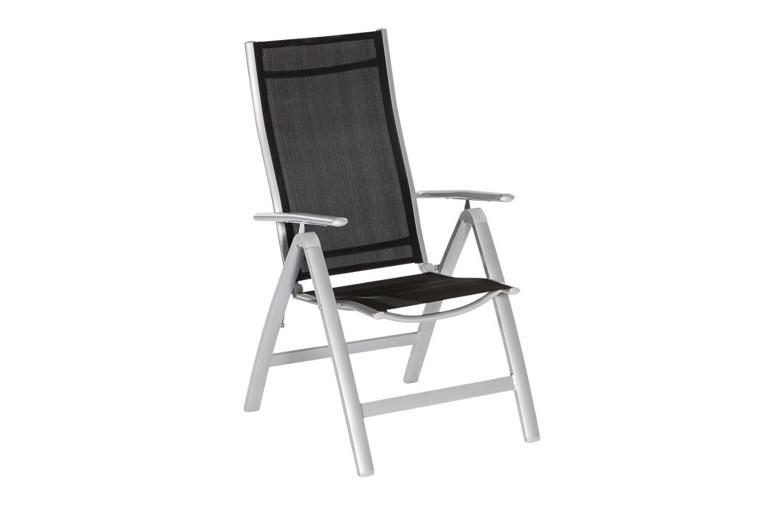 Gartensessel Klappbar Carrara Metall/Textil - Silberfarben/Schwarz, ROMANTIK / LANDHAUS, Textil/Metall (60/108/70cm) - Gardenson