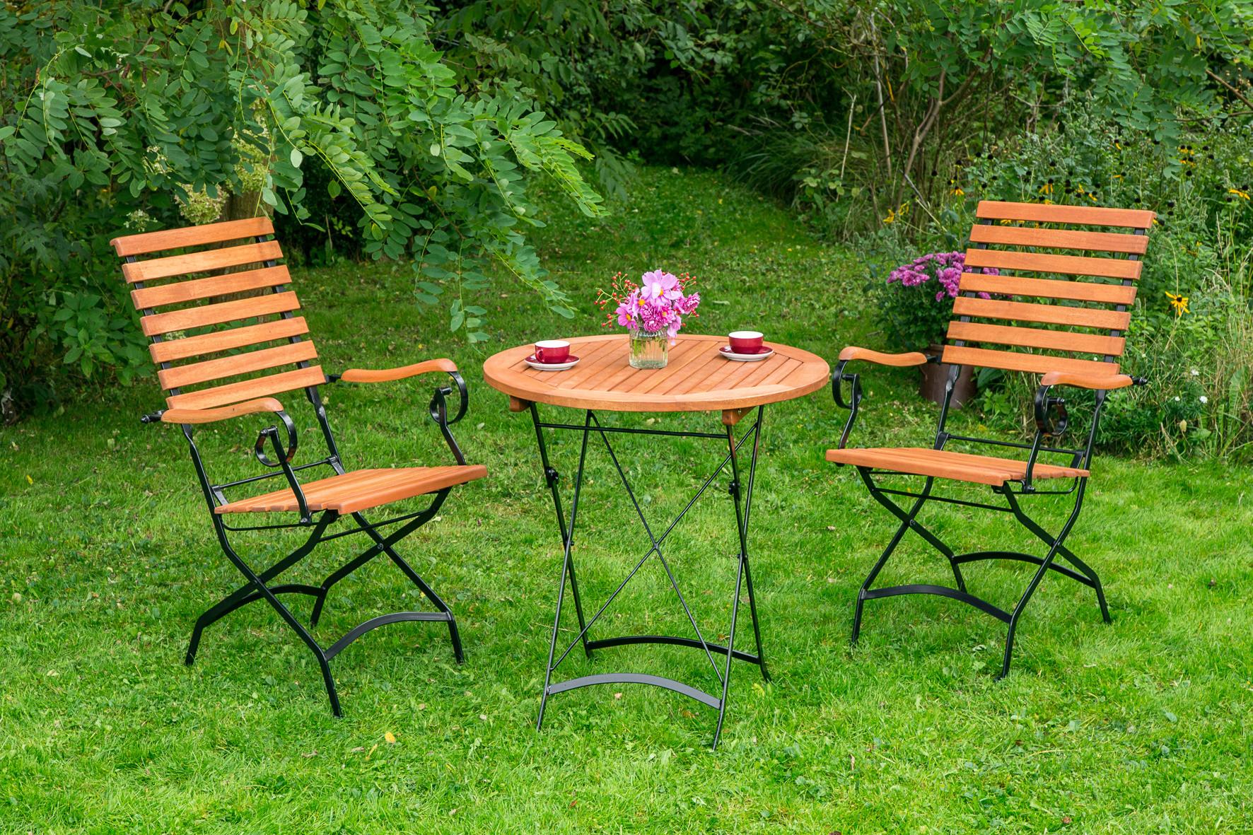 Gartensessel Klappbar Schlossgarten Echtholz/Metall - Schwarz/Naturfarben, ROMANTIK / LANDHAUS, Holz/Metall (58/95/66cm) - Gardenson