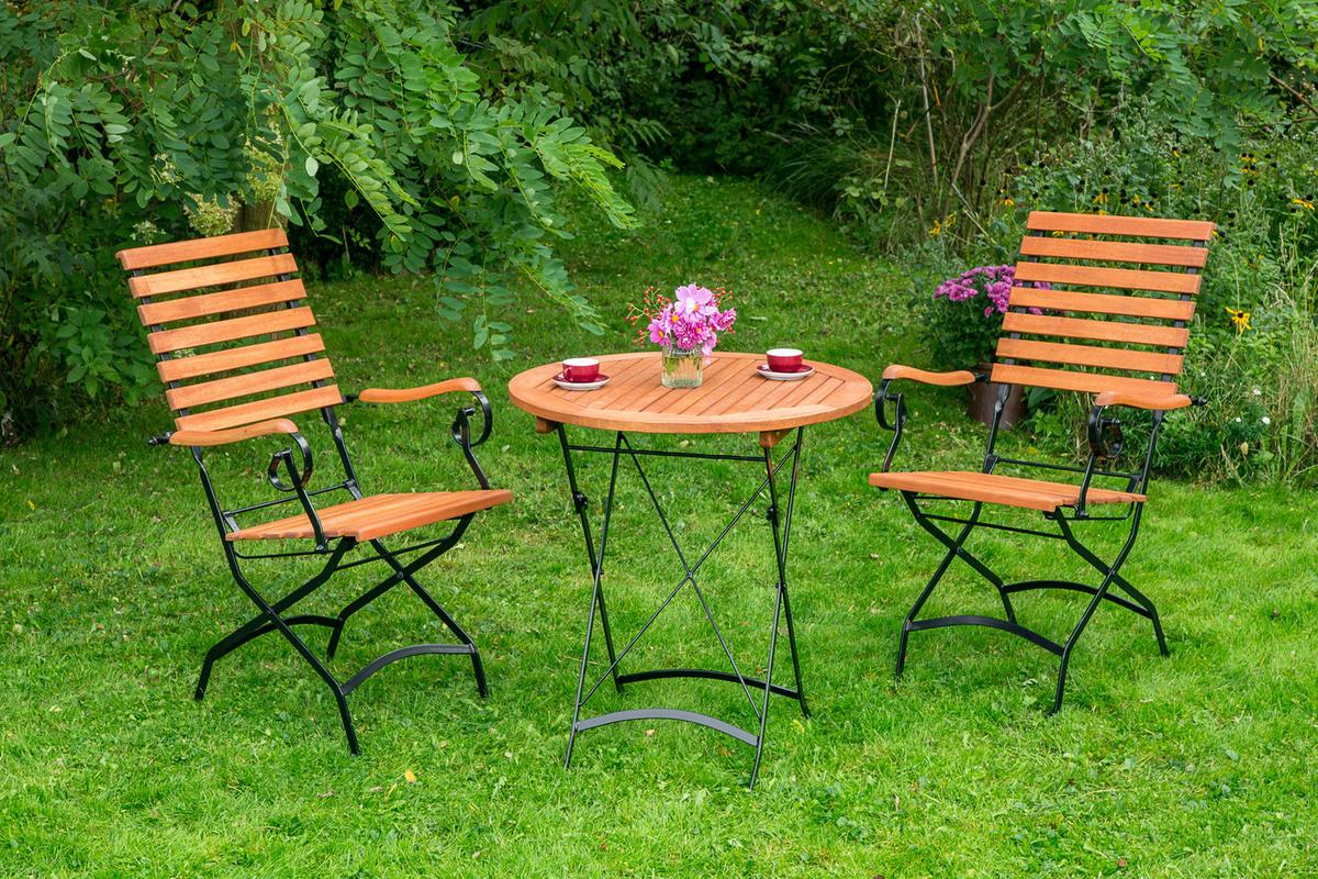 Gartensessel Klappbar Schlossgarten Echtholz/Metall - Schwarz/Naturfarben, ROMANTIK / LANDHAUS, Holz/Metall (58/95/66cm) - Gardenson