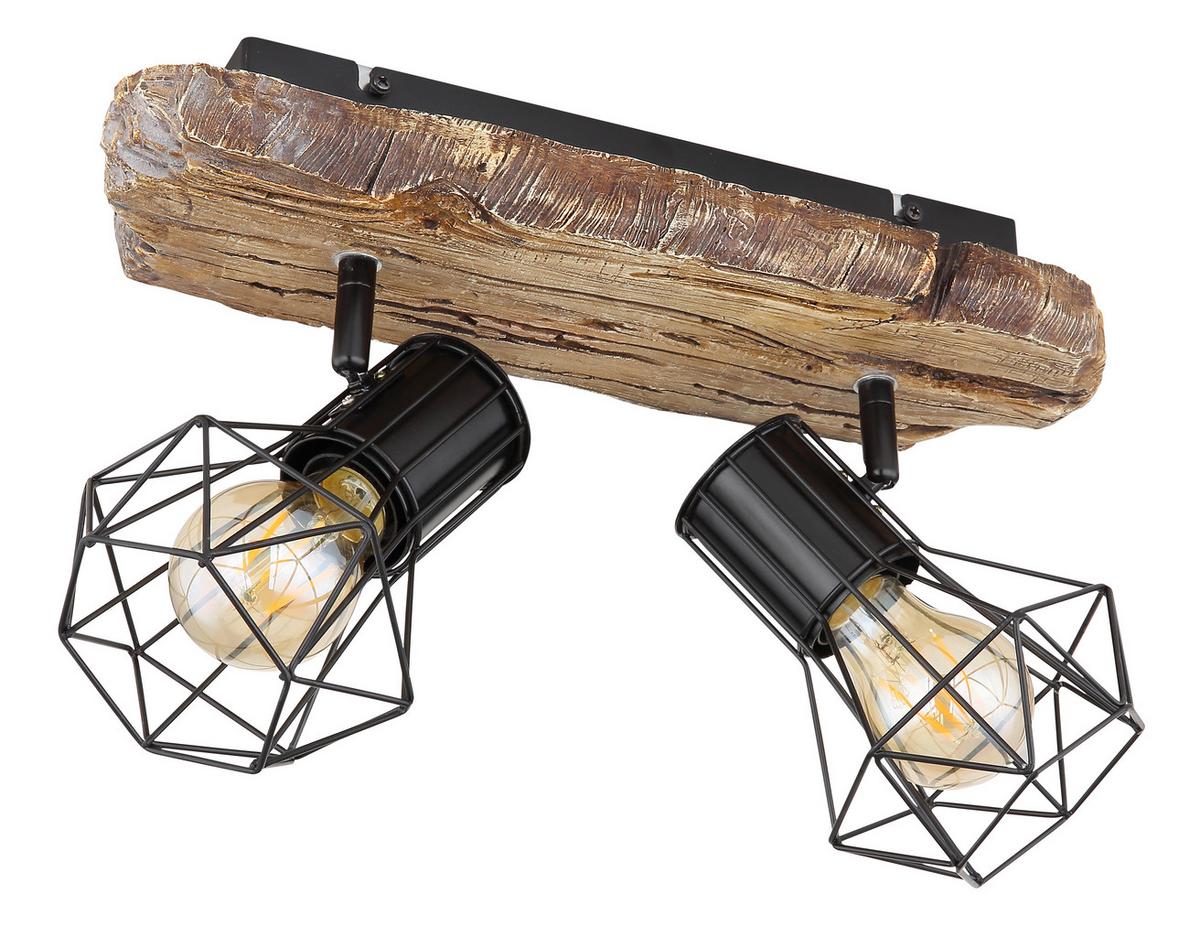 Strahler 2-flammig Verstellbar L: 38,5 Cm - Schwarz/Naturfarben, KONVENTIONELL, Kunststoff/Metall (38,5/12/23cm) - Globo