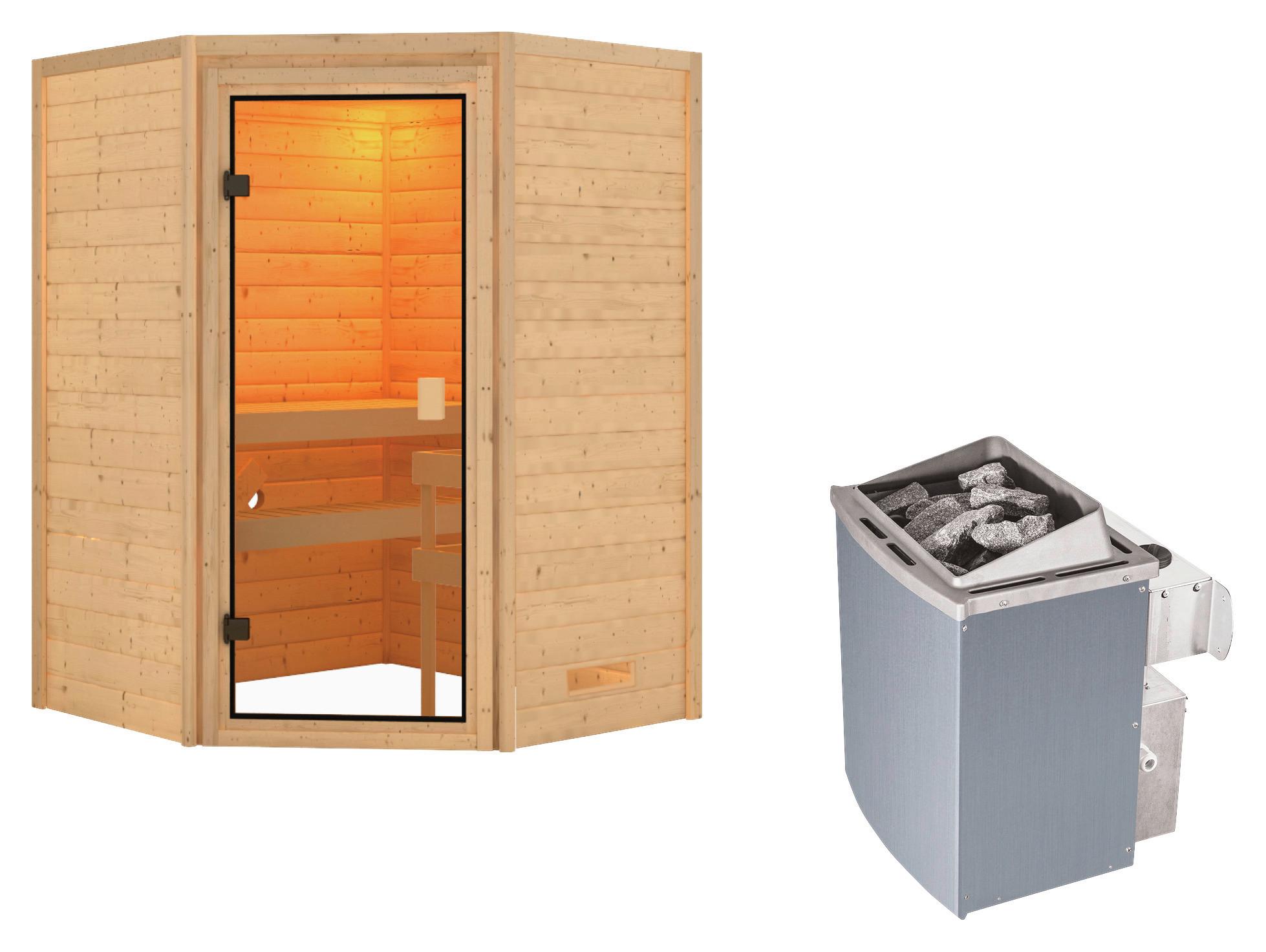 Sauna Grenoble 1 Mit Int. Steuerung 145x187x145 Cm - Naturfarben, Basics, Holz (145/187/145cm) - Karibu