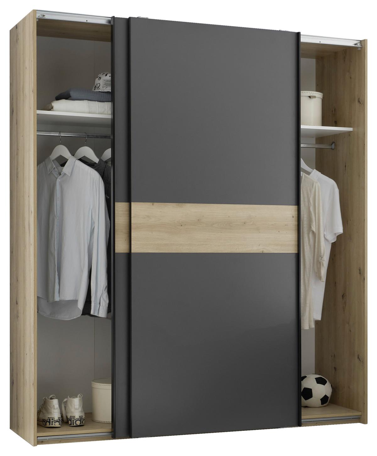 Schwebetürenschrank Liam Eiche Artisan, B: 170 cm - Graphitfarben/Eiche Artisan, KONVENTIONELL, Holzwerkstoff (170/195/57,5cm)