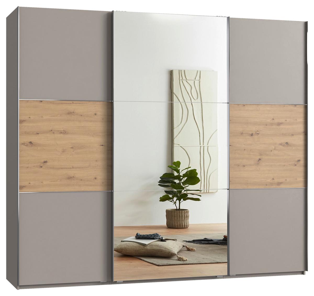 Schwebetürenschrank Indian A Sahara/Eiche Artisan,b:250cm - Eiche Artisan/Sahara, KONVENTIONELL, Glas/Holzwerkstoff (250/216/65cm)