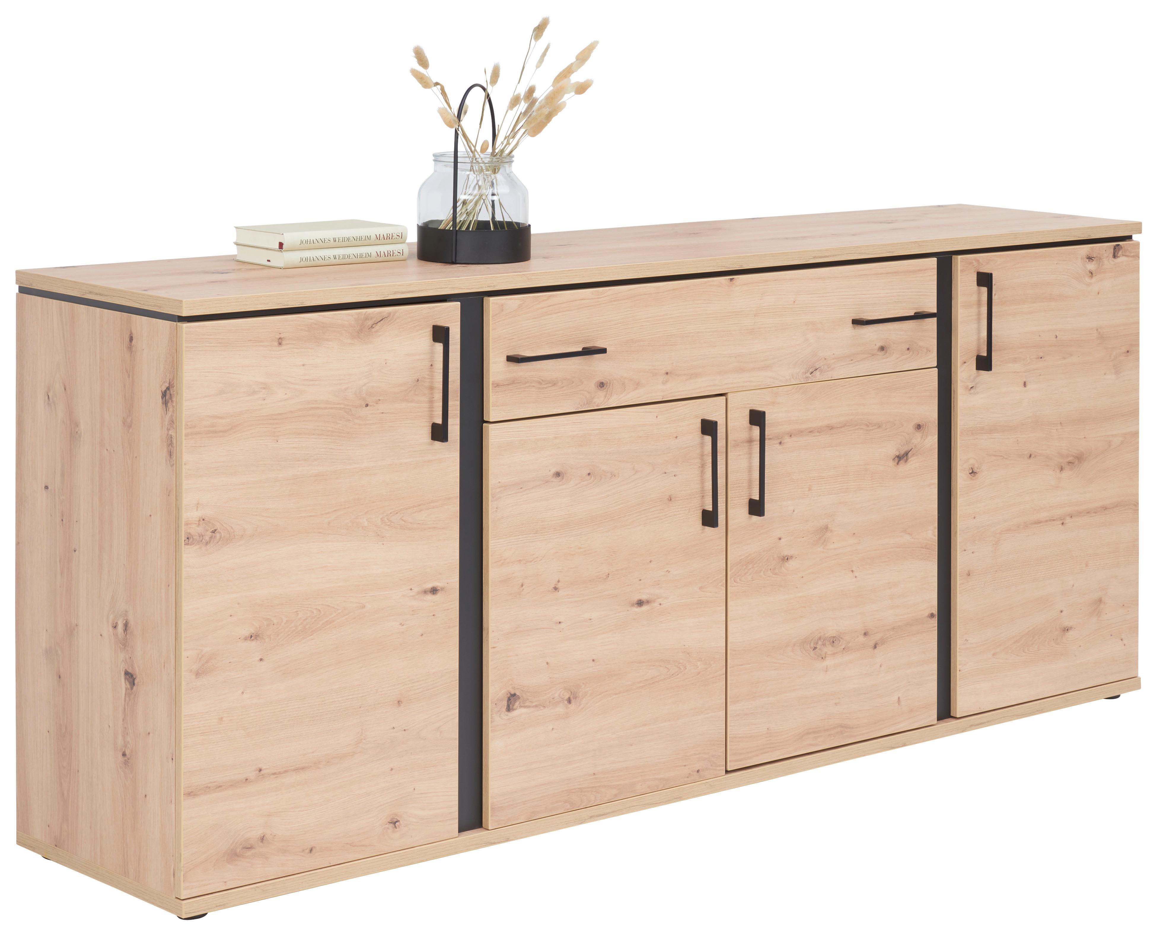 Sideboard Mit Softclose B: 190 Cm Nature, Eiche Dekor/schwarz
