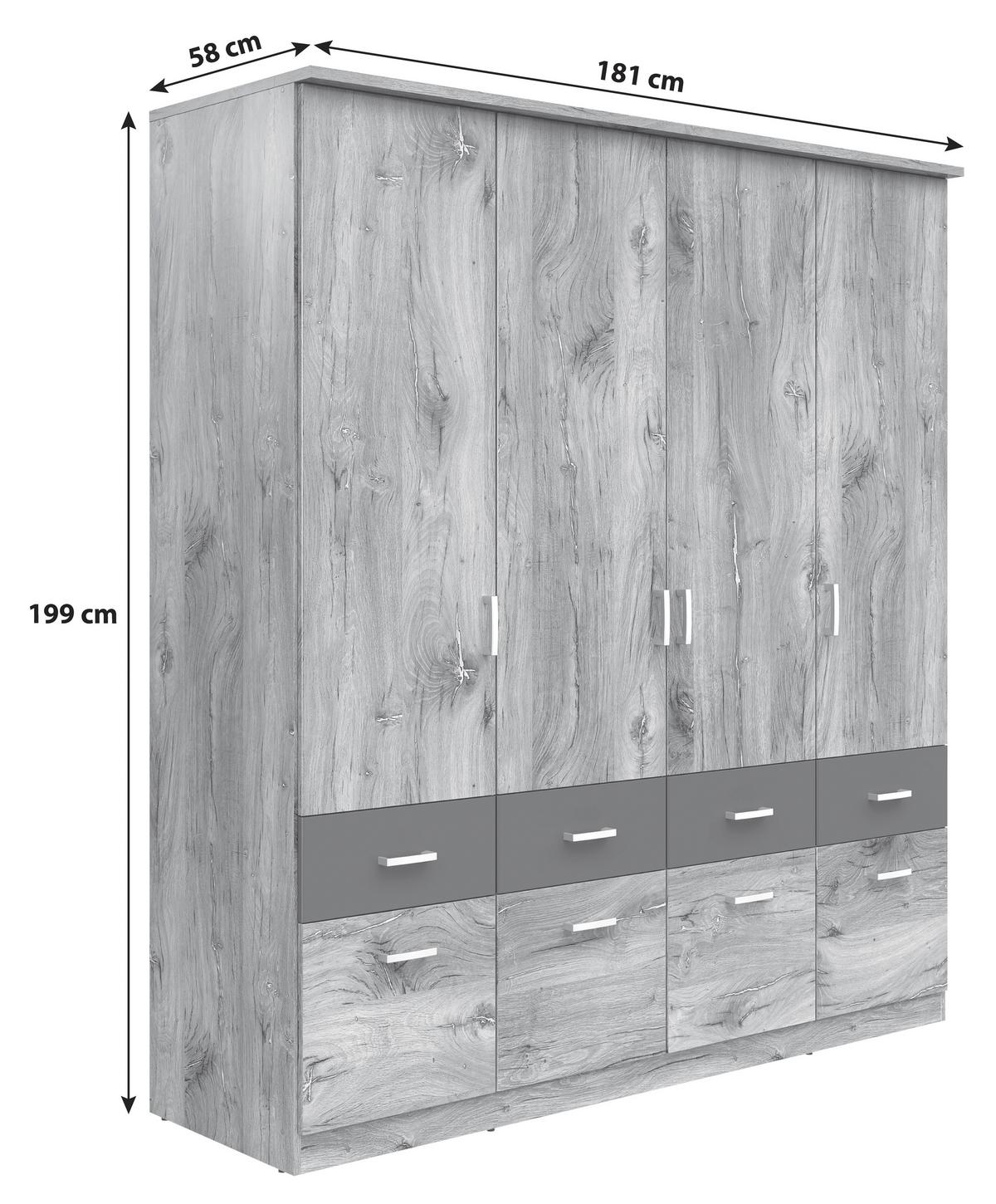 Drehtürenschrank 181 Cm Brando Eiche Dekor/graphitfarben - Eichefarben/Graphitfarben, KONVENTIONELL, Holzwerkstoff (181/199/58cm)