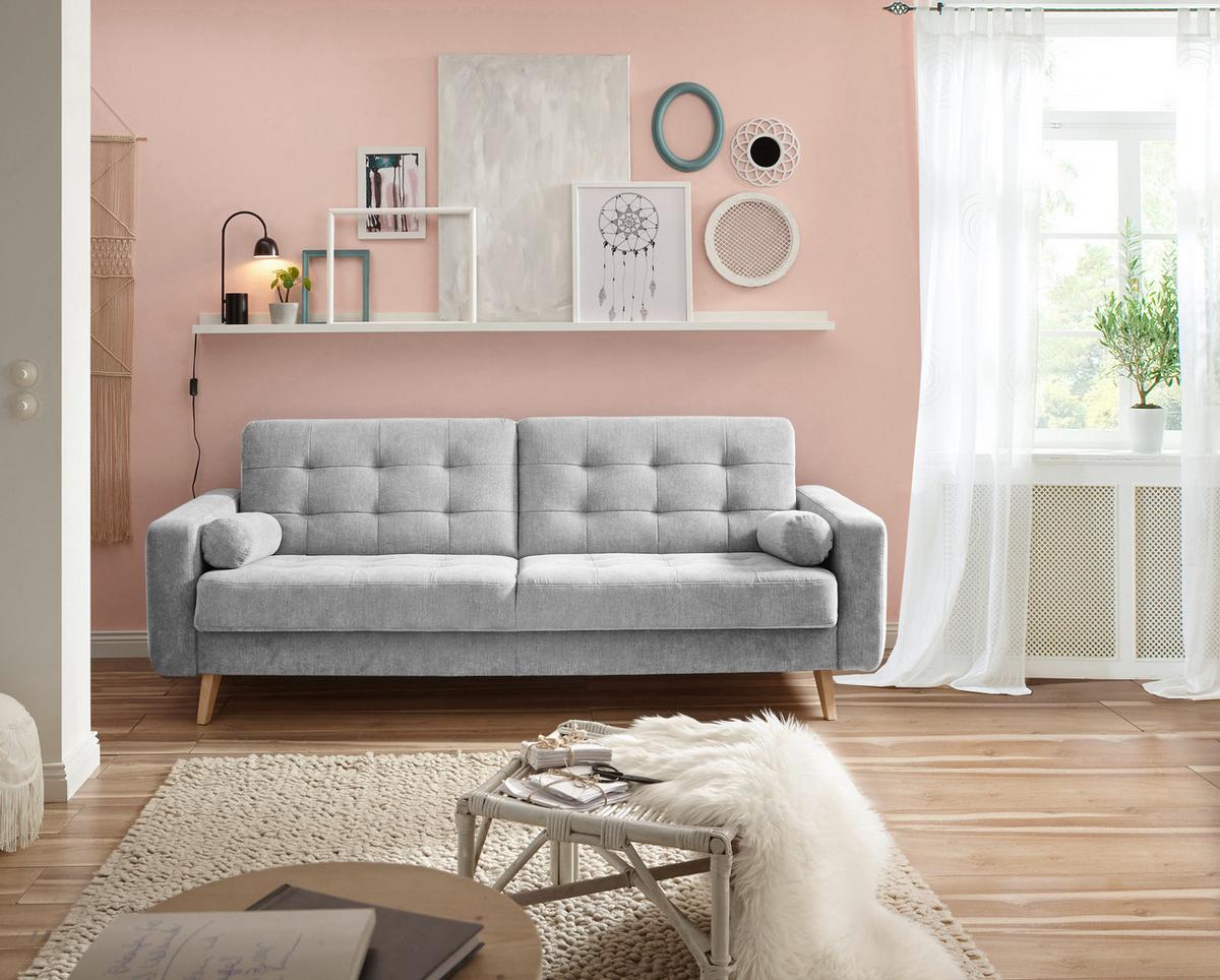 Rozkladacia pohovka FJORD strieborná - farba duba/strieborná, Modern, drevo/kompozitné drevo (222/86/90cm) - MID.YOU