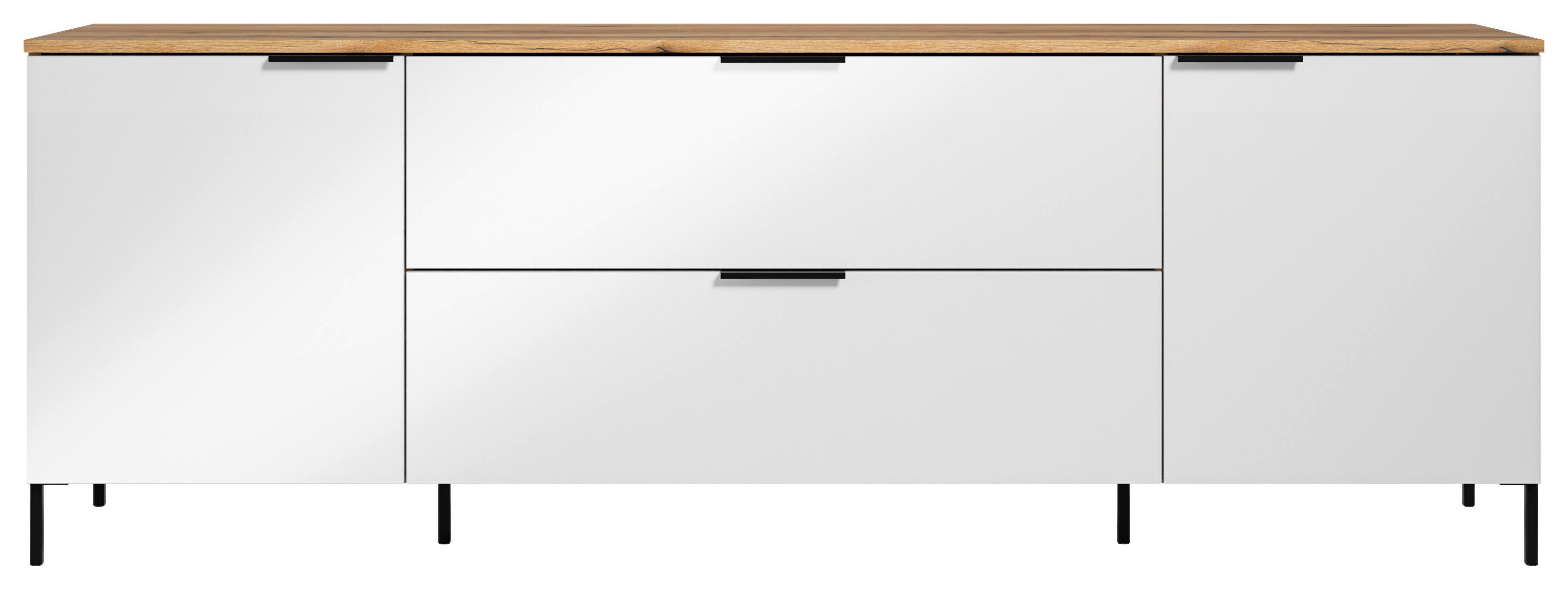 TV-Lowboard Austin 180 cm Eichefarben/Glasfront Weiß - Eichefarben/Schwarz, Trend, Glas/Holzwerkstoff (180/63/40cm)