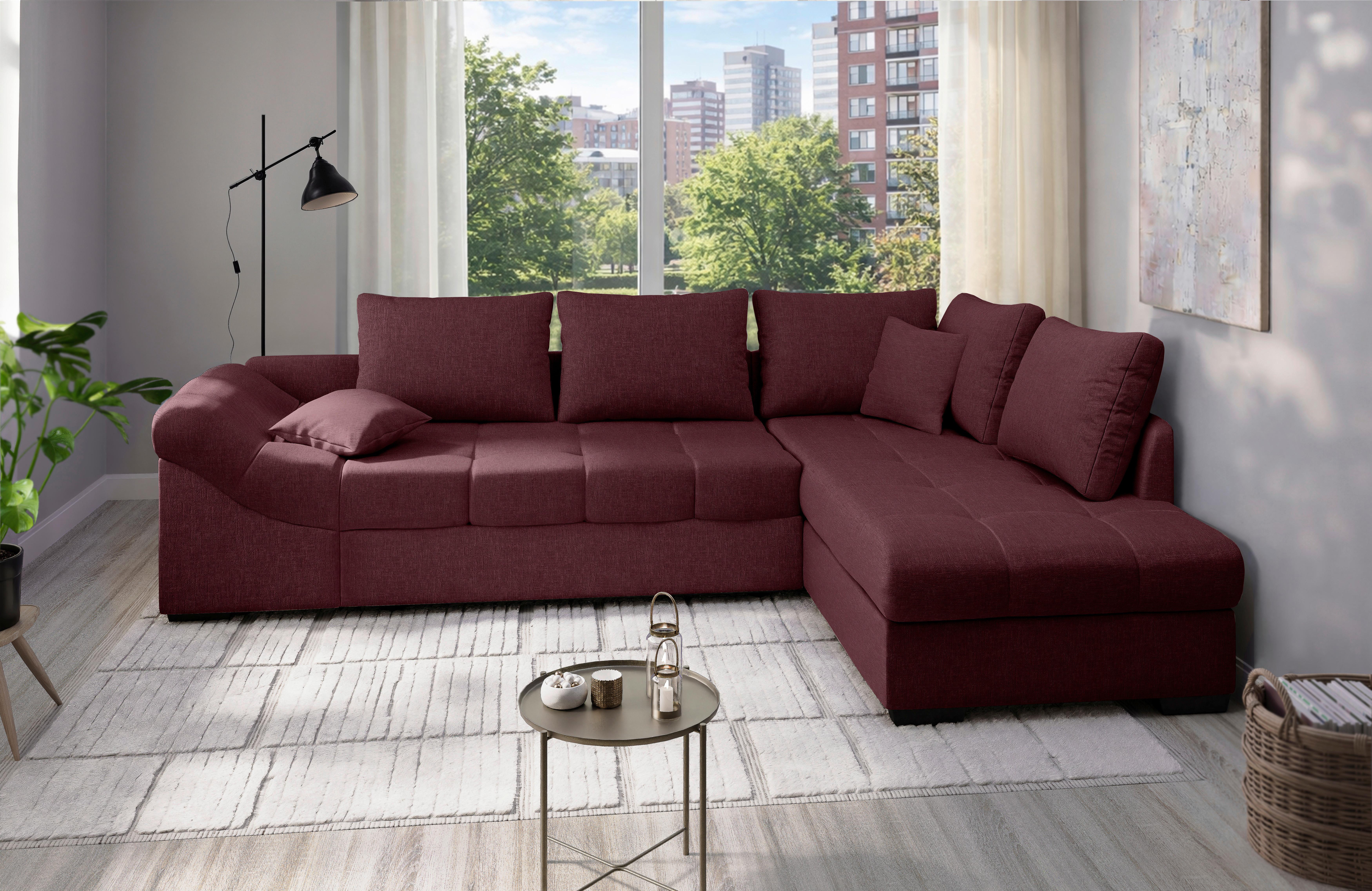 Eckschlafsofa Alvito Bordeaux S: 298x202 Cm - Bordeaux/Schwarz, MODERN, Textil (298/202cm) - MID.YOU