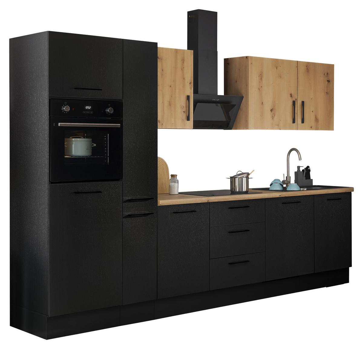 Küchenblock Turin Schwarz/eiche Dekor B: 310 Cm - Schwarz/Eiche Artisan, Basics, Holzwerkstoff (310cm) - MID.YOU