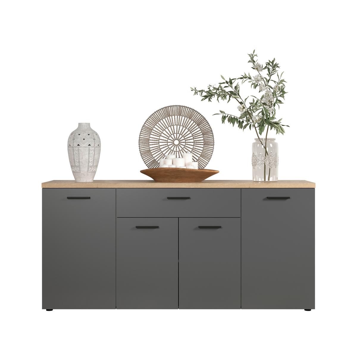 Sideboard Baggio Anthrazit/Eichefarben B: 180cm - Eichefarben/Anthrazit, Design, Holzwerkstoff (180/85/40cm) - MID.YOU