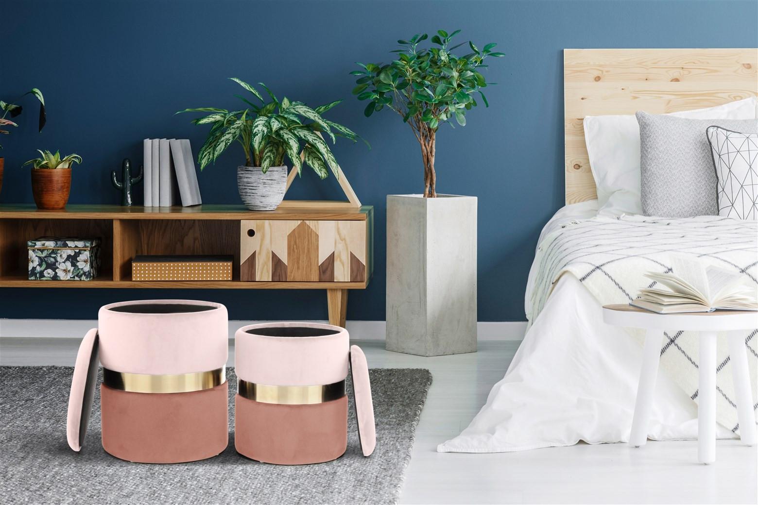 Hockerset Zora Goldfarben Altrosa B: 31,5/36 cm - Goldfarben/Altrosa, Design, Textil/Metall (31,5X36/38X44cm) - Kayoom