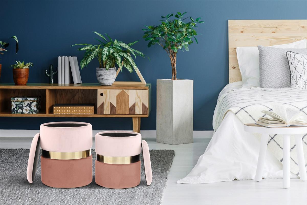 Hockerset Zora Goldfarben Altrosa B: 31,5/36 cm - Goldfarben/Altrosa, Design, Textil/Metall (31,5X36/38X44cm) - Kayoom