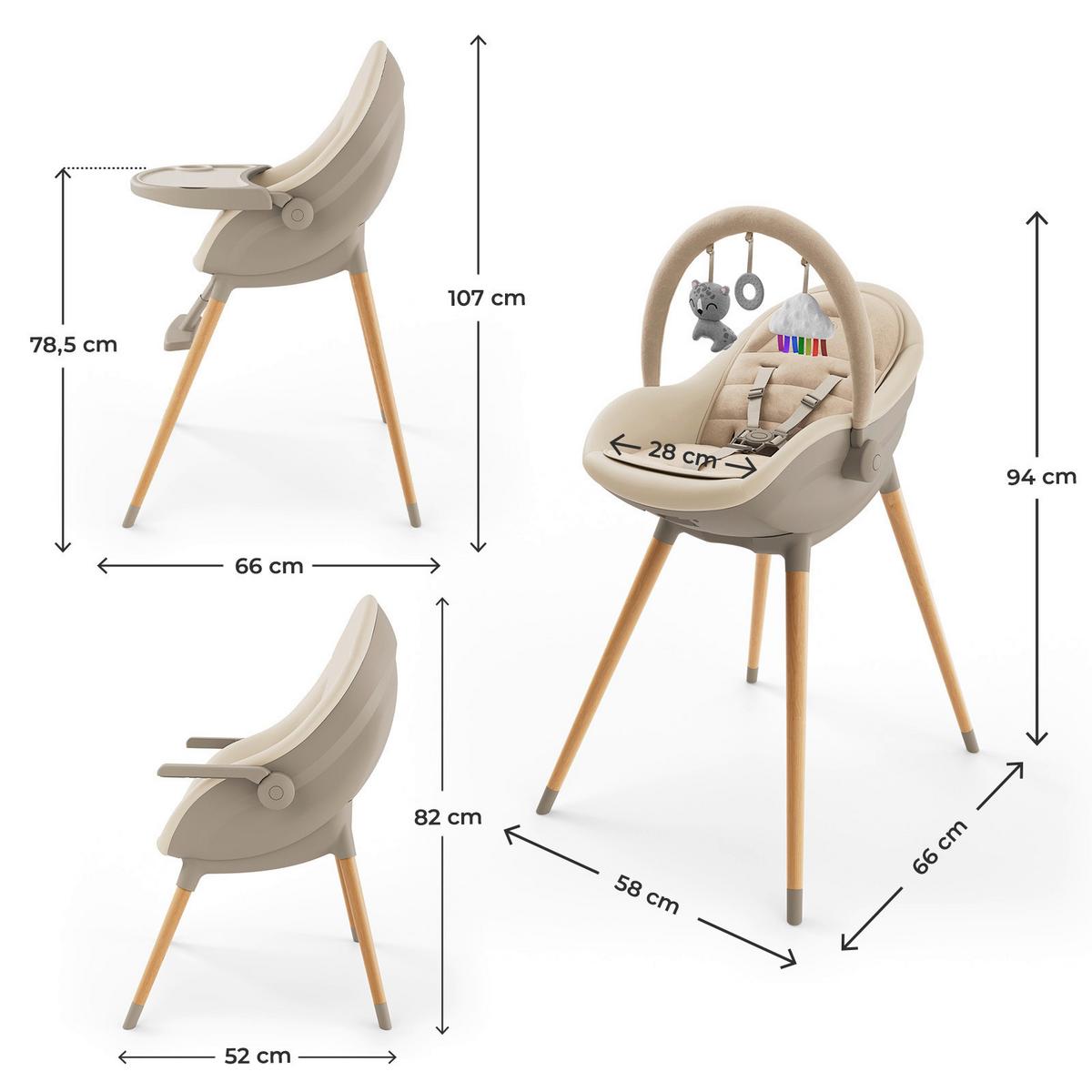 Babyhochstuhl Fini Up Beige - Beige, Basics, Textil (52-66/58/82-107cm) - Kinderkraft