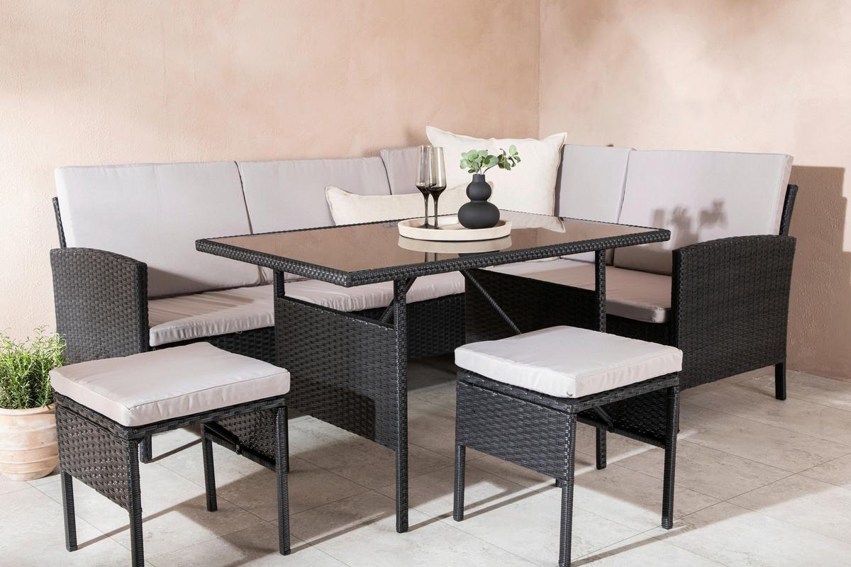 Loungegarnitur 4-Tlg Knock Kunststoff mit Kissen - Schwarz/Grau, KONVENTIONELL, Kunststoff - Gardenson