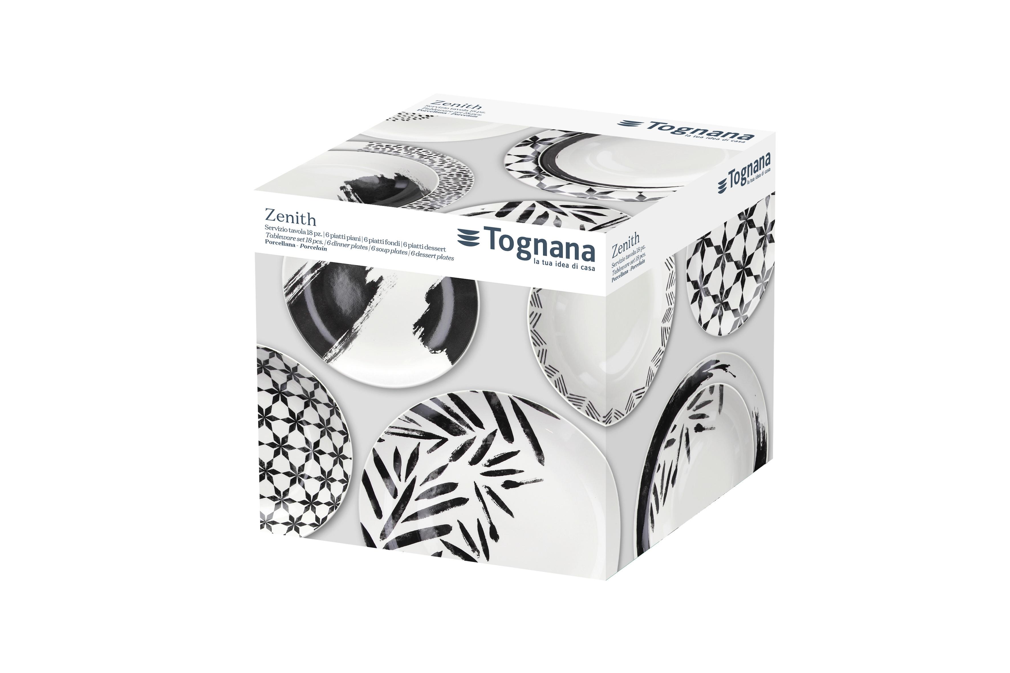 Asztali Étkészlet 18 Részes - fekete/fehér, kerámia (37,5/24,5/29,8cm) - Tognana