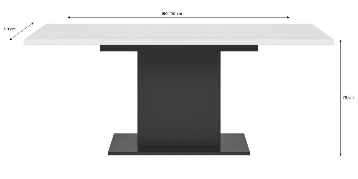 Ausziehtisch Marlon 150 Az Weiß/Grau, B:150-190 cm - Weiß/Grau, KONVENTIONELL, Holzwerkstoff (150-190/76/90cm) - MID.YOU