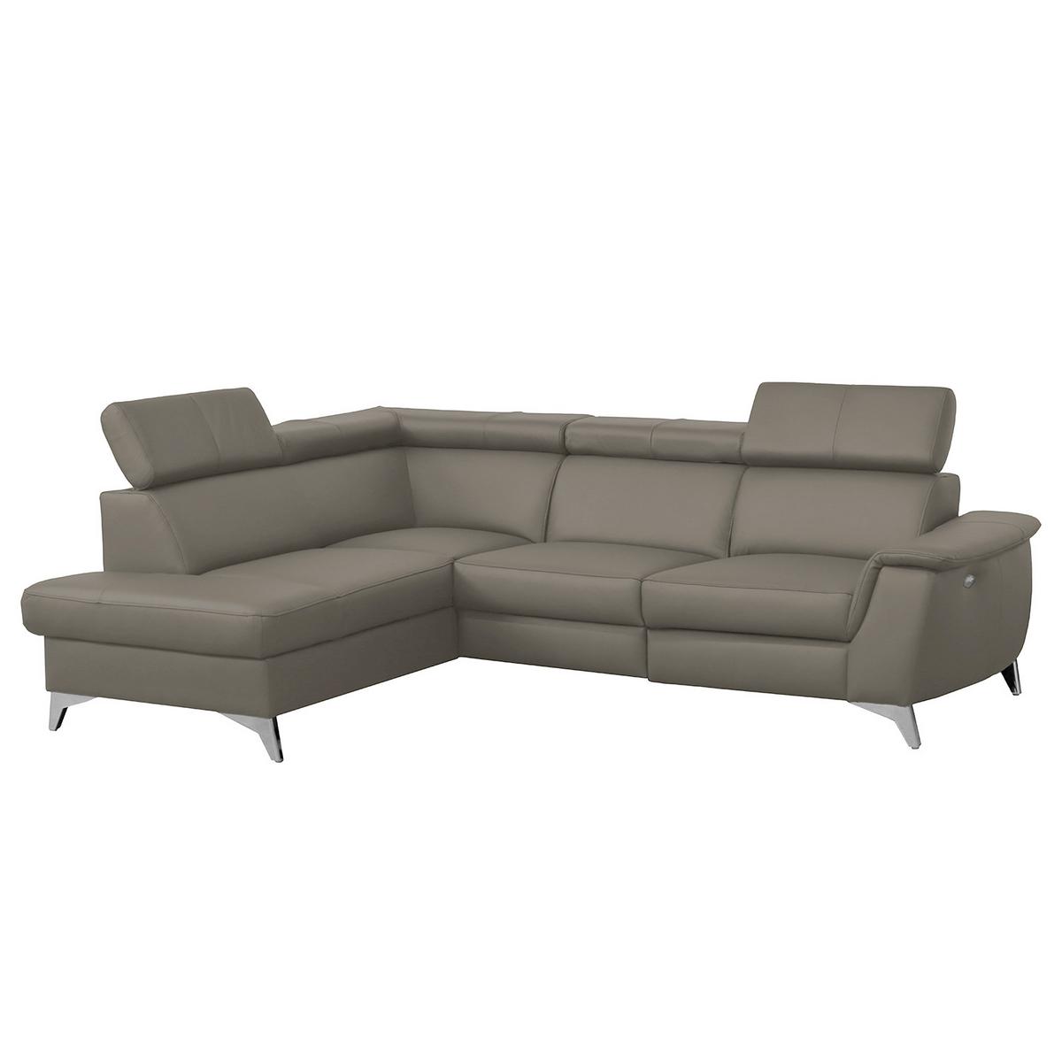 Ecksofa Lince Teilleder Schlammfarben 197x257 - Chromfarben/Schlammfarben, Design, Leder/Textil (197/257cm) - Livetastic