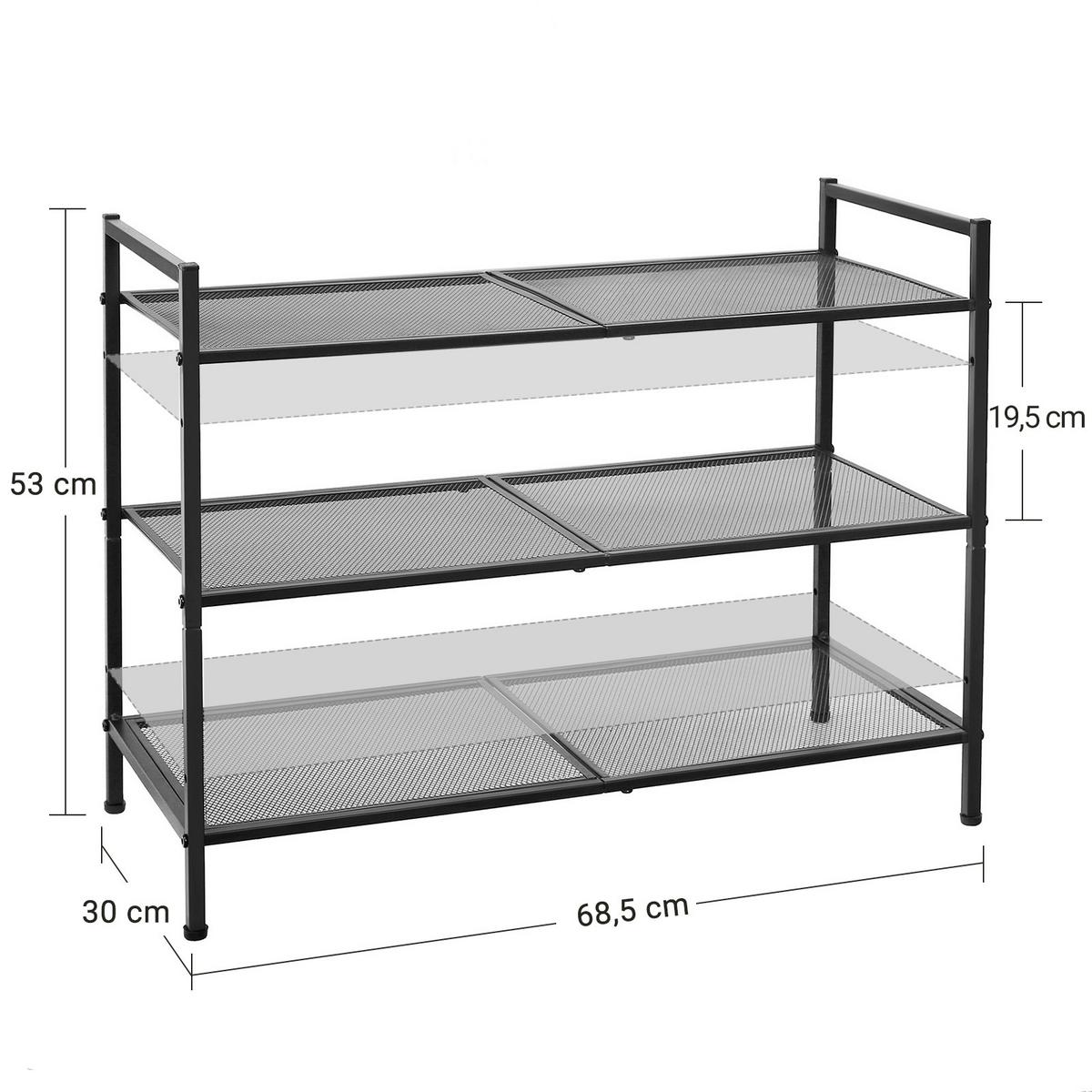 Schuhregal Schwarz B: 68,5 cm - Schwarz, Basics, Metall (68,5/53/30cm)