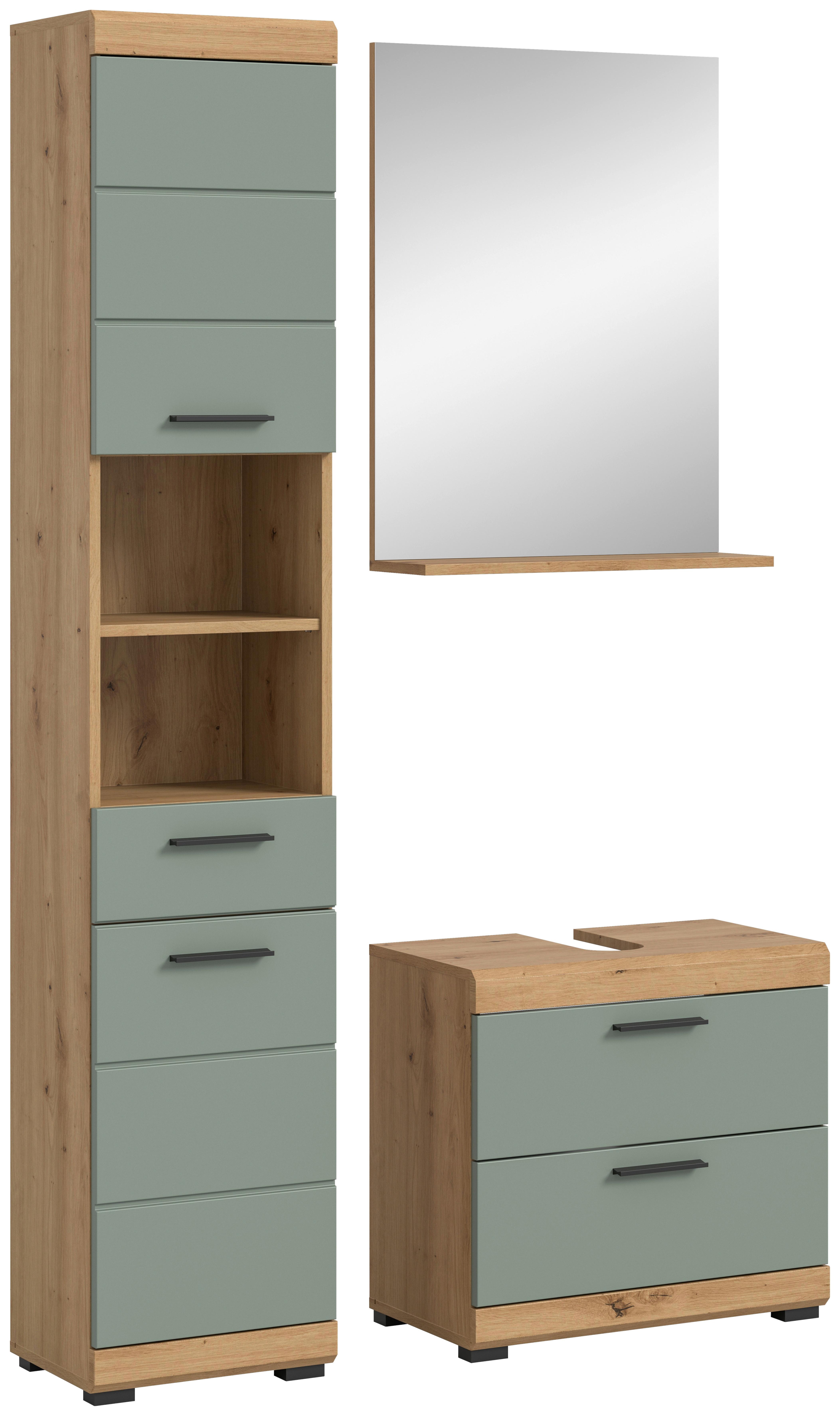 Badezimmer Scout Salbeigrün/Eiche D. B: 97 cm - Salbeigrün/Schwarz, MODERN, Holzwerkstoff (97cm) - MID.YOU
