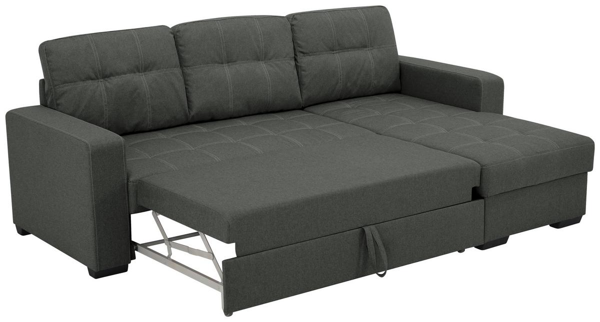Eckschlafsofa Mediolan Graphitfarben S: 240x160 cm - Schwarz/Graphitfarben, Design, Textil (240/160cm) - Livetastic