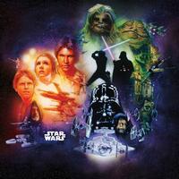 Fototapete Star Wars Poster Collage - Schwarz/Weiß, Trend, Textil (250/250cm)