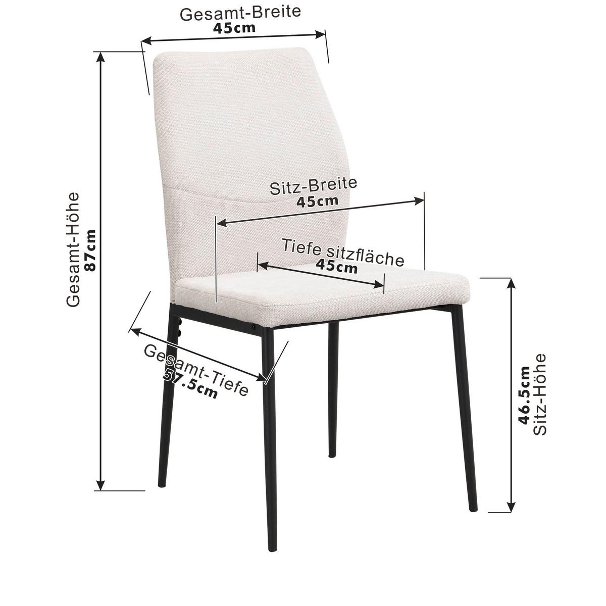 Vierfußstuhl Augusta Webstoff Beige - Beige/Schwarz, MODERN, Textil/Metall (45/87/55cm) - Kela