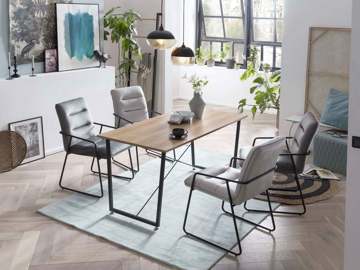 Esstisch Schwarz, Naturfarben L: 140cm - Schwarz/Naturfarben, Design, Holzwerkstoff/Metall (140/70/73cm) - Livetastic