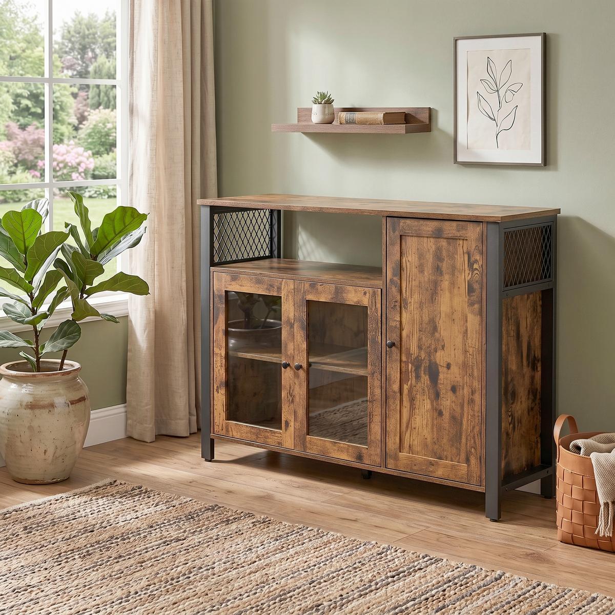 Kommode B: 110 cm Braun/Schwarz - Schwarz/Braun, Trend, Glas/Holzwerkstoff (110/75/33cm) - Boxxx