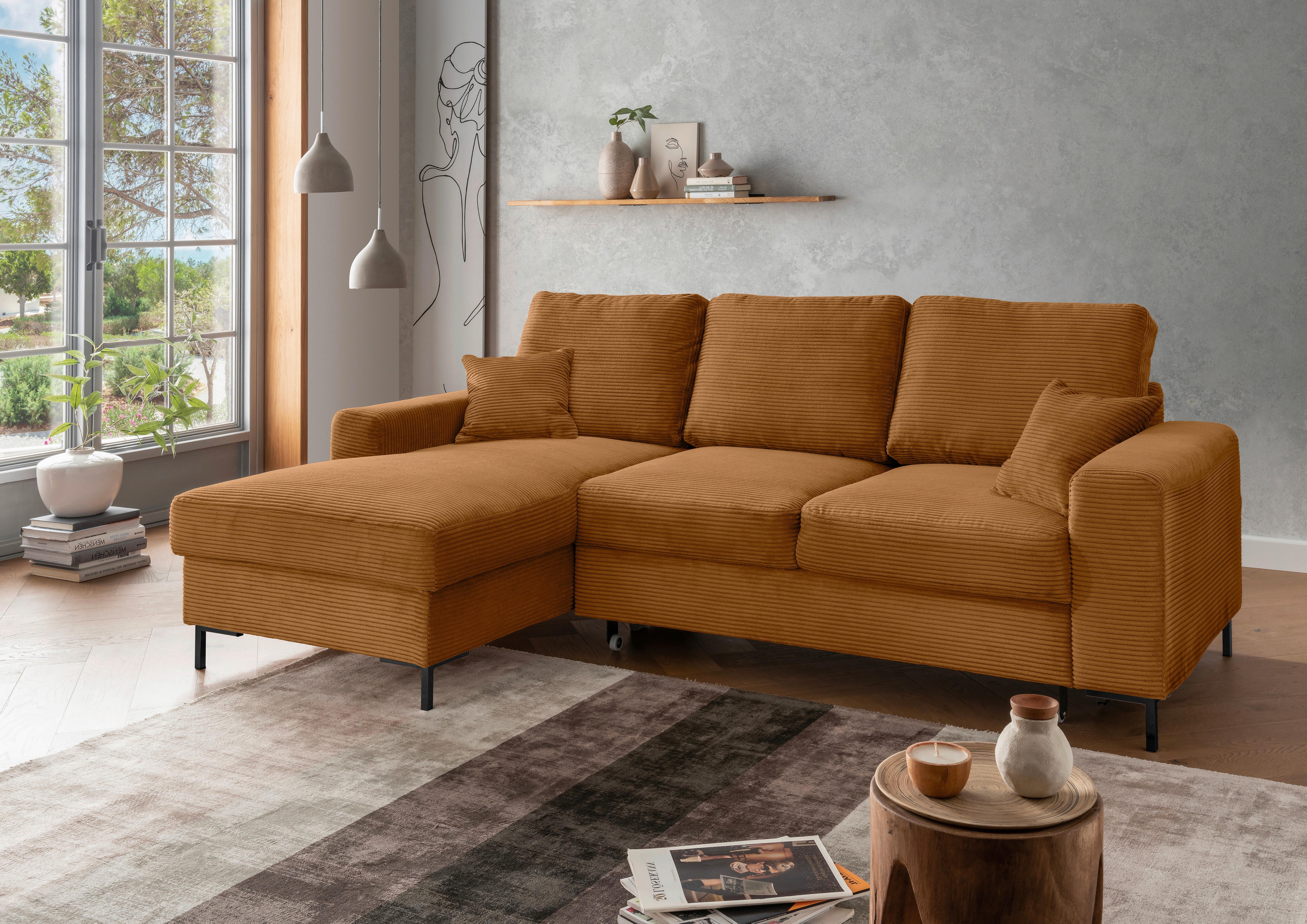 Eckschlafsofa Zona, Goldfarben S: 143x237 Cm - Goldfarben/Schwarz, KONVENTIONELL, Textil (143/237cm) - Livetastic