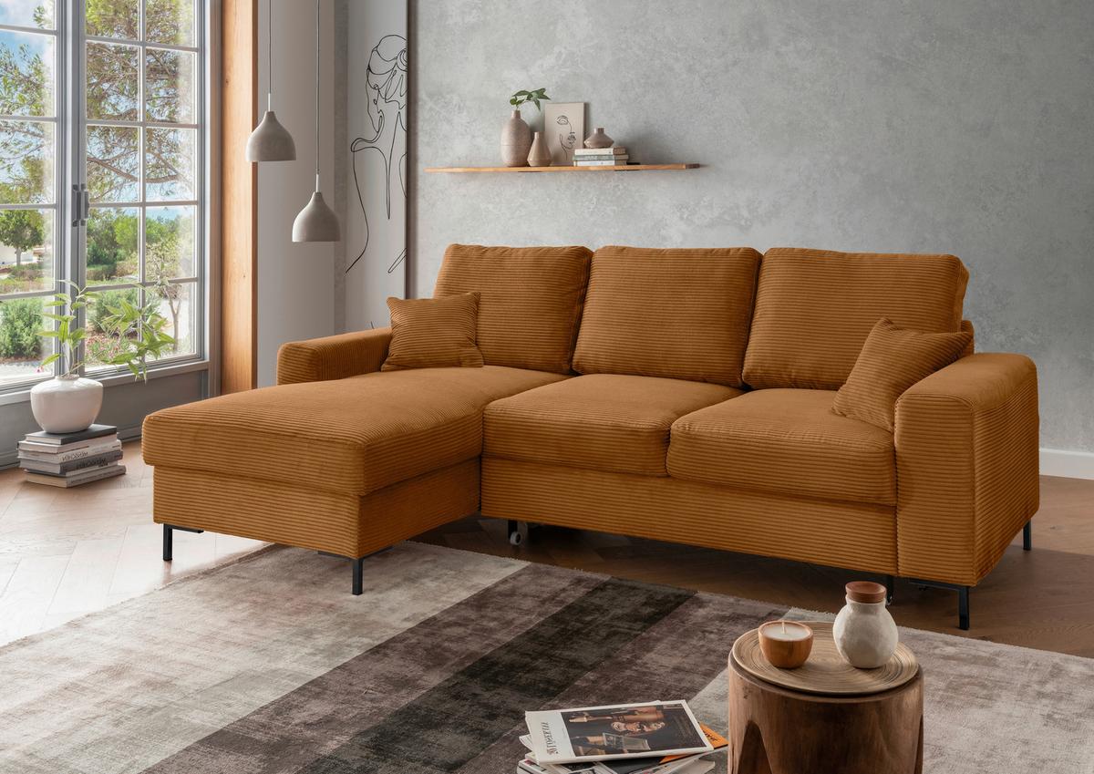 Eckschlafsofa Zona, Goldfarben S: 143x237 Cm - Goldfarben/Schwarz, KONVENTIONELL, Textil (143/237cm) - Livetastic