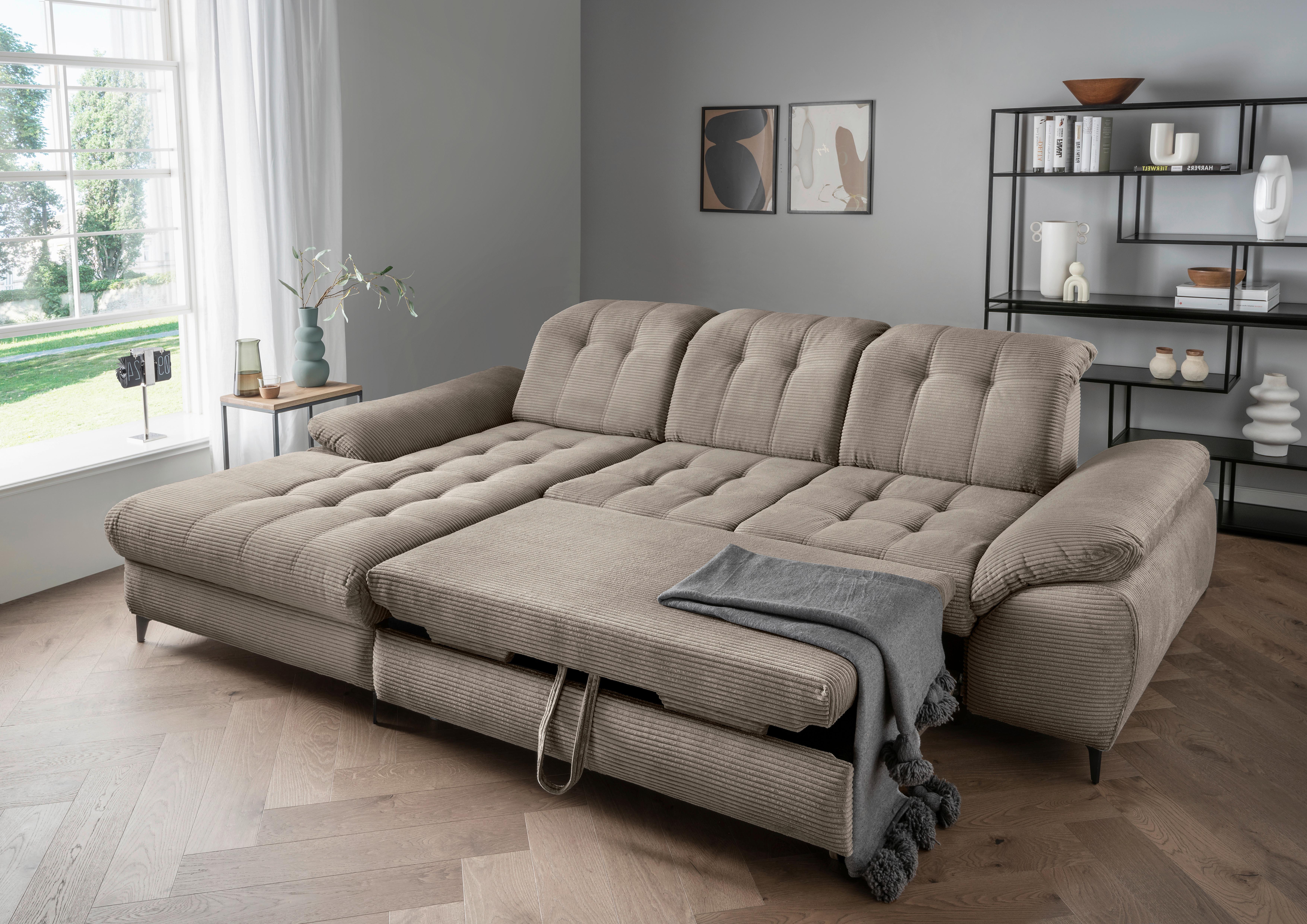 Eckschlafsofa Delphino Graubraun S: 189x273 cm - Graubraun/Schwarz, MODERN, Textil (189/273cm) - Livetastic