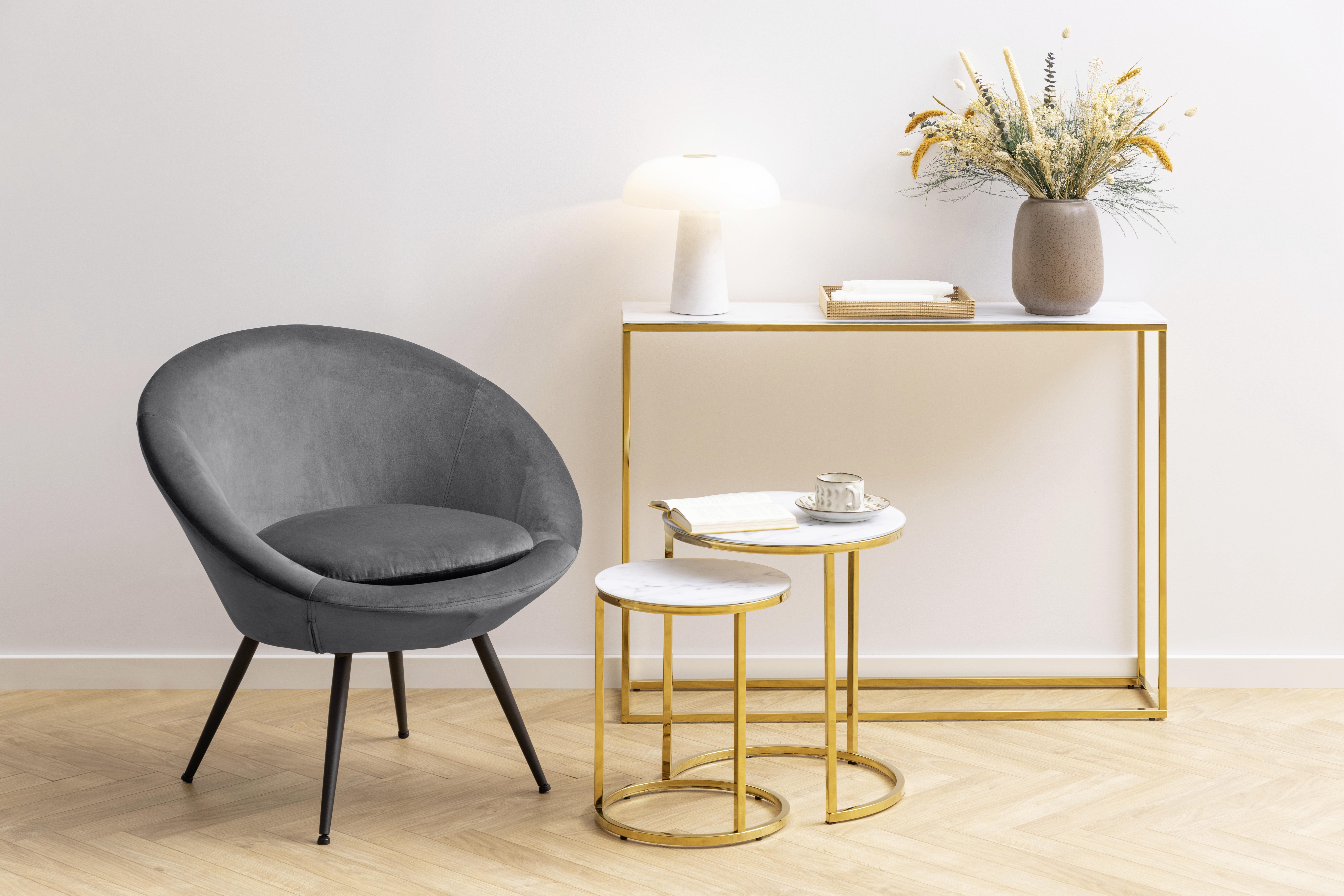 Beistelltisch ALISMA aus Glas/Stahl in Weiß/Gold Milieu