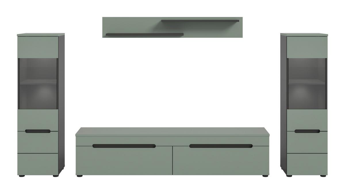 WOHNWAND Canu Graugrün B: 272cm - Schwarz/Graugrün, Design, Holzwerkstoff (272/141/33cm) - Livetastic