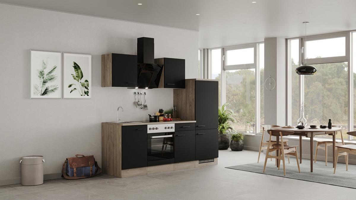 Küchenblock Capri Eiche/Schwarz B: 220 cm - Eichefarben/Schwarz, MODERN, Holzwerkstoff (220cm) - FlexWell