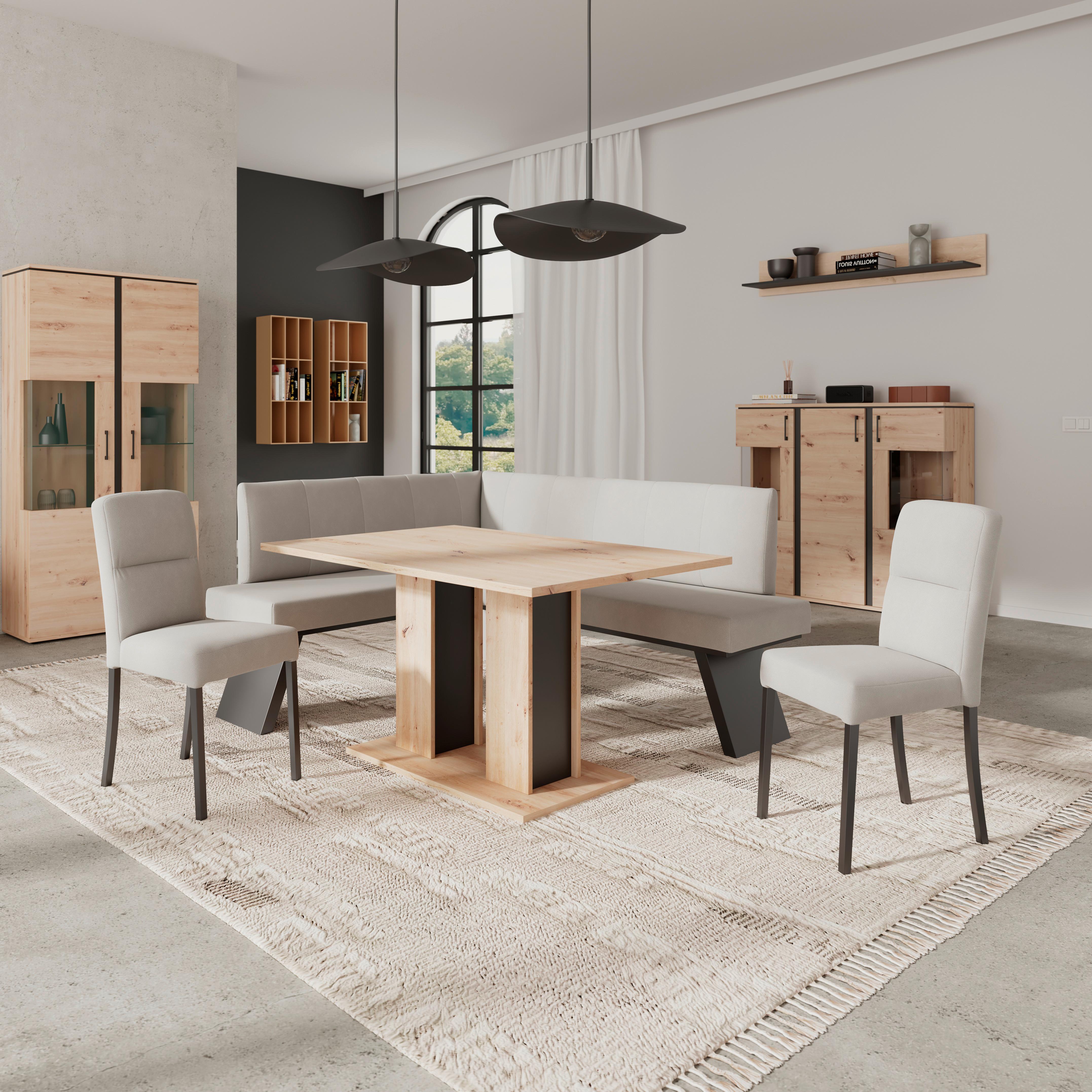 Eckbank Emma Ii - Beige/Schwarz, KONVENTIONELL, Holzwerkstoff/Textil (150/185cm)