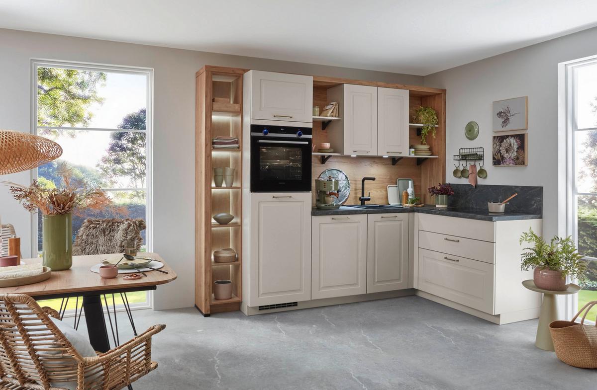 Eckküche Springfield - Sandfarben/Grasgrün, ROMANTIK / LANDHAUS, Holzwerkstoff (270/165cm) - Vertico