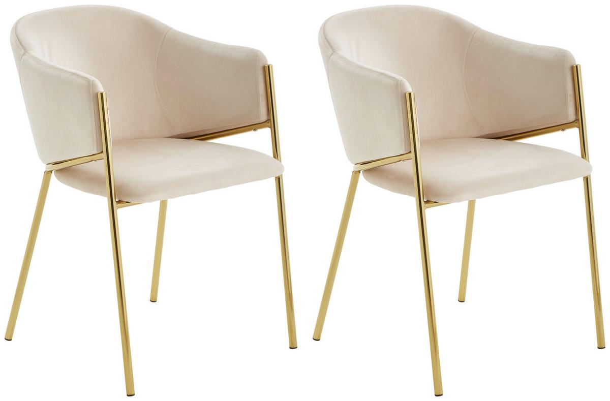Armlehnstuhl-set Kronos -Trend Taupefarben/gold - Taupe/Goldfarben, Trend, Holz/Textil (53/77/60cm) - Livetastic