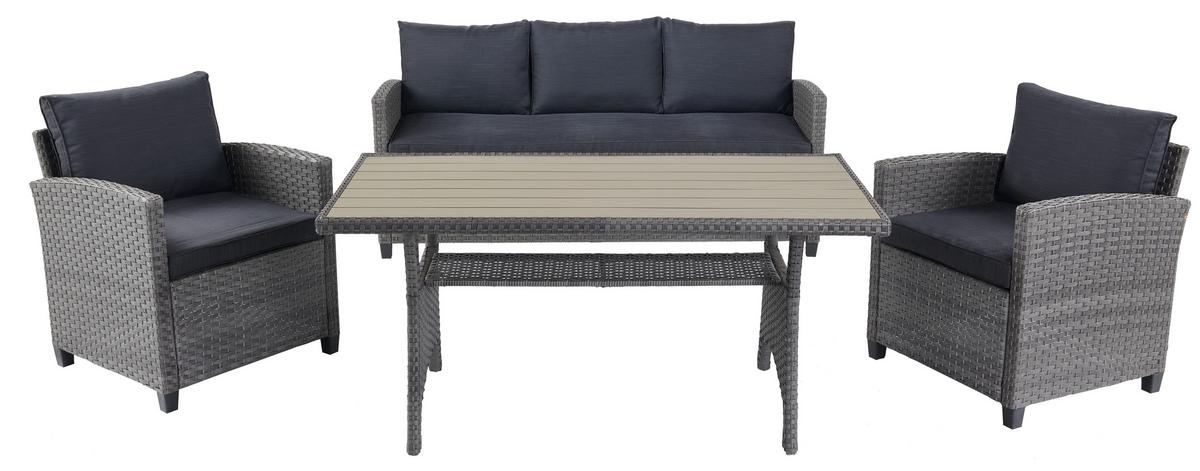 Loungegarnitur 4-tlg. Lisabon Aus Kunststoff Mit Kissen - Braun/Grau, MODERN, Kunststoff/Textil - Luca Bessoni